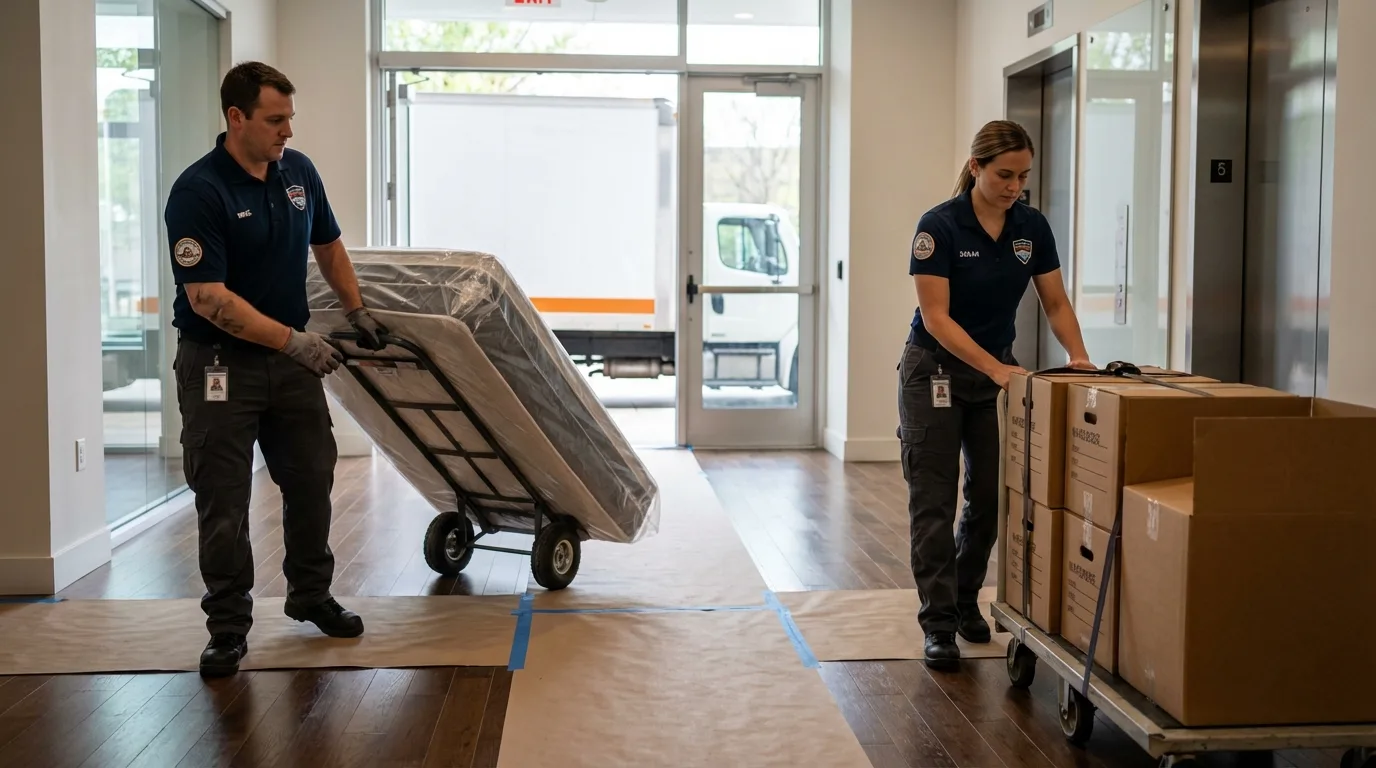 Professional apartment movers loading elevator in Elkton, MD